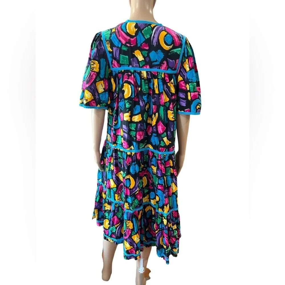 Vintage kaftan neon abstract 1980’s tiered muumuu-M